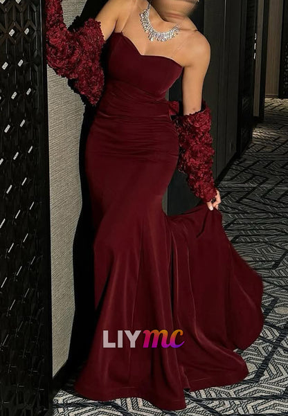 Sweetheart Sleeveless Sleek Velvet Mermaid Evening Dress