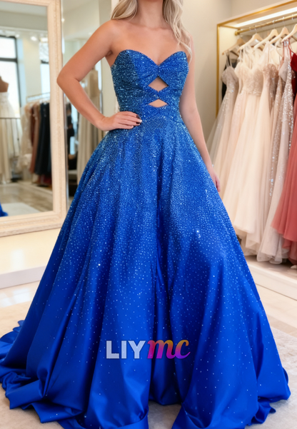 Sweetheart Sleeveless Sparkly A-Line Prom Dress