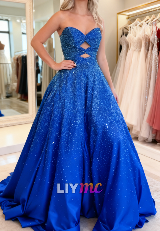 Sweetheart Sleeveless Sparkly A-Line Prom Dress