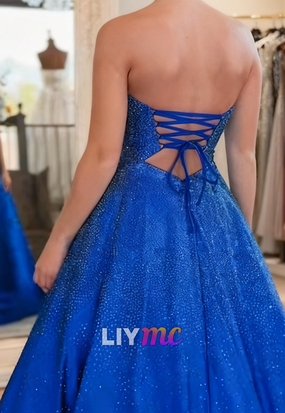 Sweetheart Sleeveless Sparkly A-Line Prom Dress