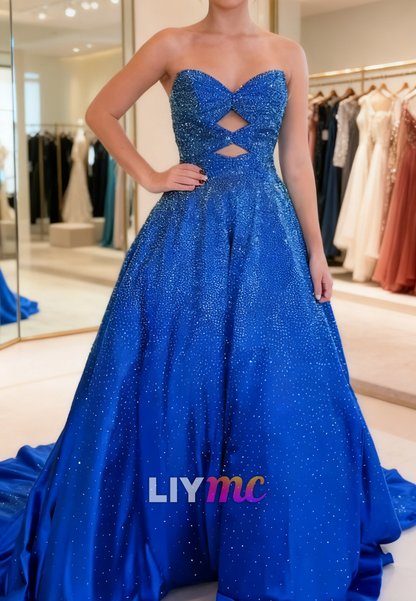 Sweetheart Sleeveless Sparkly A-Line Prom Dress