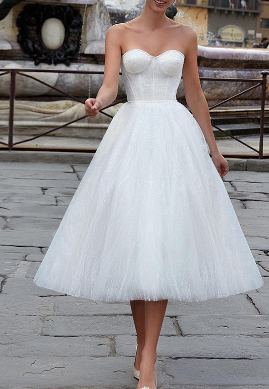 Sweetheart Sleeveless Tulle A-Line Wedding Dress