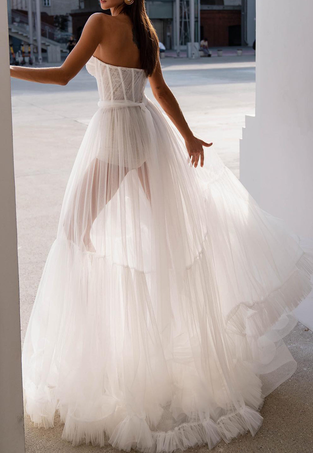 Sweetheart Strapless Tull Sheer A-Line Beach Wedding Dress