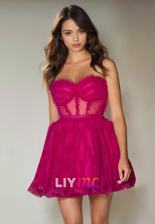 Sweetheart Sleeveless Tulle Sheer A-Line Short Homecoming Dress