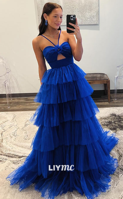 LP1278 - Sweetheart Spaghetti Straps Tiered A-Line Tullen Ball Gown Prom Dresses