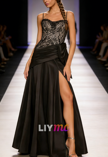 Sweetheart Spaghetti Straps Appliques A-Line Prom Dress