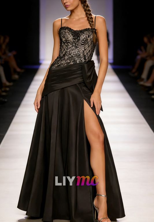 Sweetheart Spaghetti Straps Appliques A-Line Prom Dress