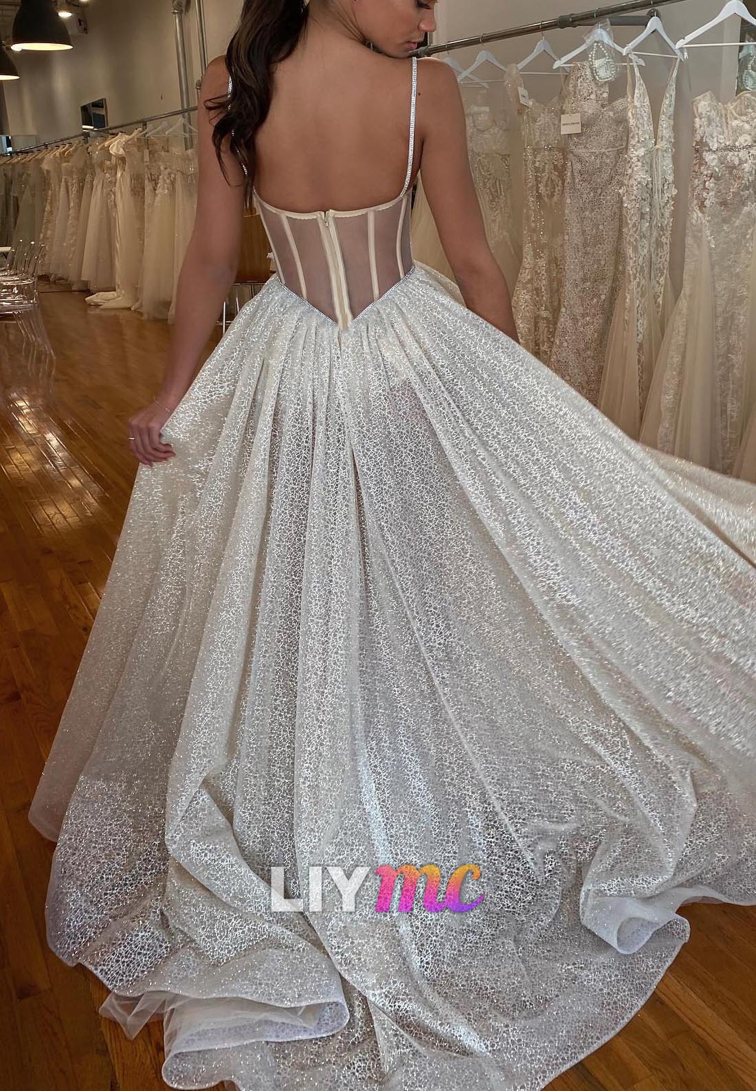 Sweetheart Spaghetti Straps Appliques A-Line Summer Wedding Dress