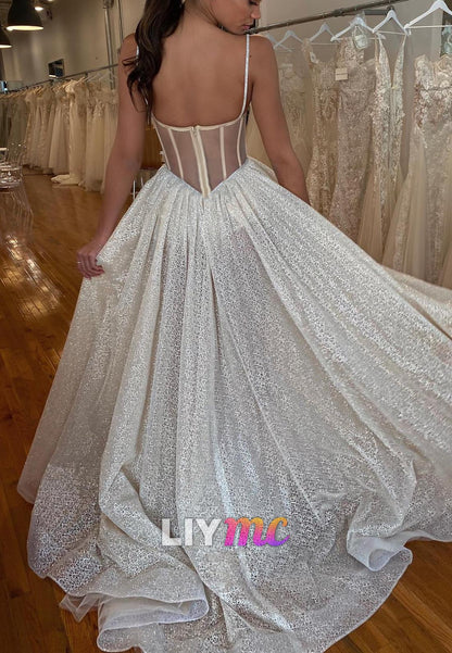 Sweetheart Spaghetti Straps Appliques A-Line Summer Wedding Dress