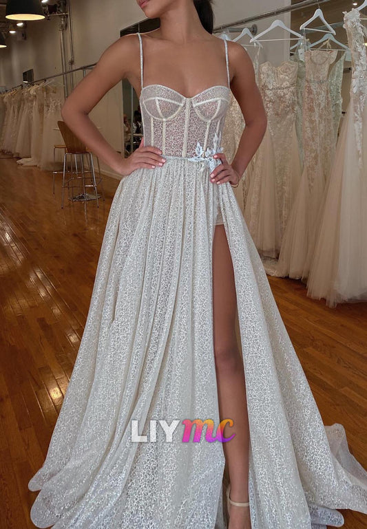 Sweetheart Spaghetti Straps Appliques A-Line Summer Wedding Dress