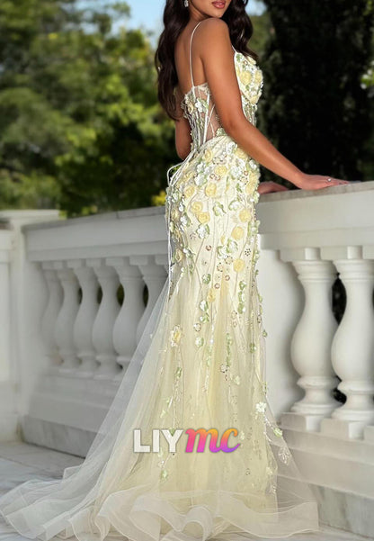 Sweetheart Spaghetti Straps Appliques Mermaid Prom Dress