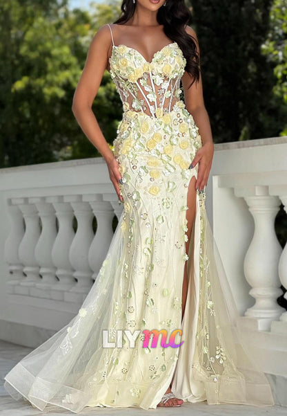 Sweetheart Spaghetti Straps Appliques Mermaid Prom Dress