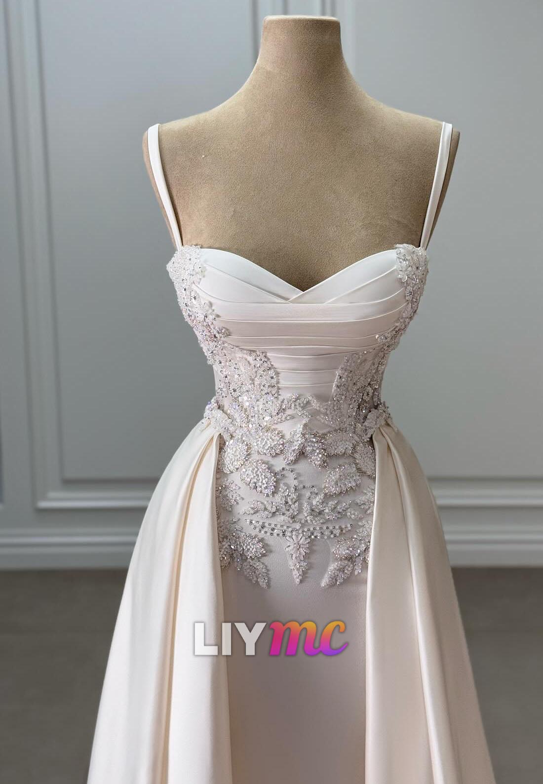Sweetheart Spaghetti Straps Appliques Mermaid Wedding Dress