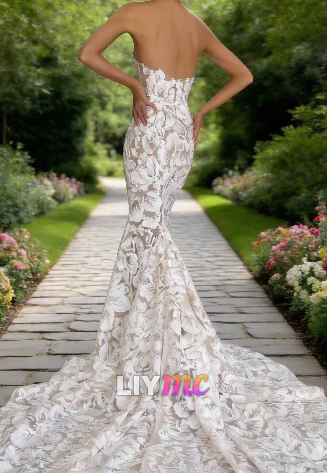 Sweetheart Spaghetti Straps Appliques Mermaid Wedding Dress