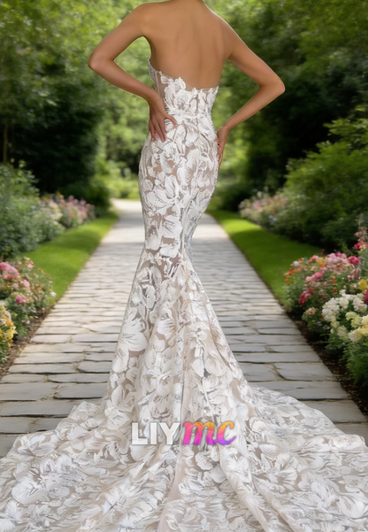 Sweetheart Spaghetti Straps Appliques Mermaid Wedding Dress