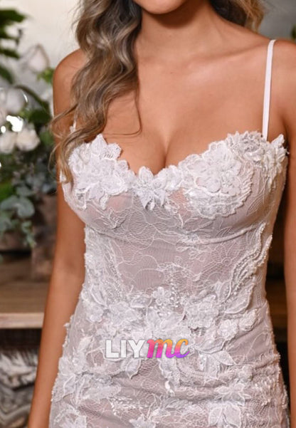 Sweetheart Spaghetti Straps Appliques Mermaid Wedding Dress