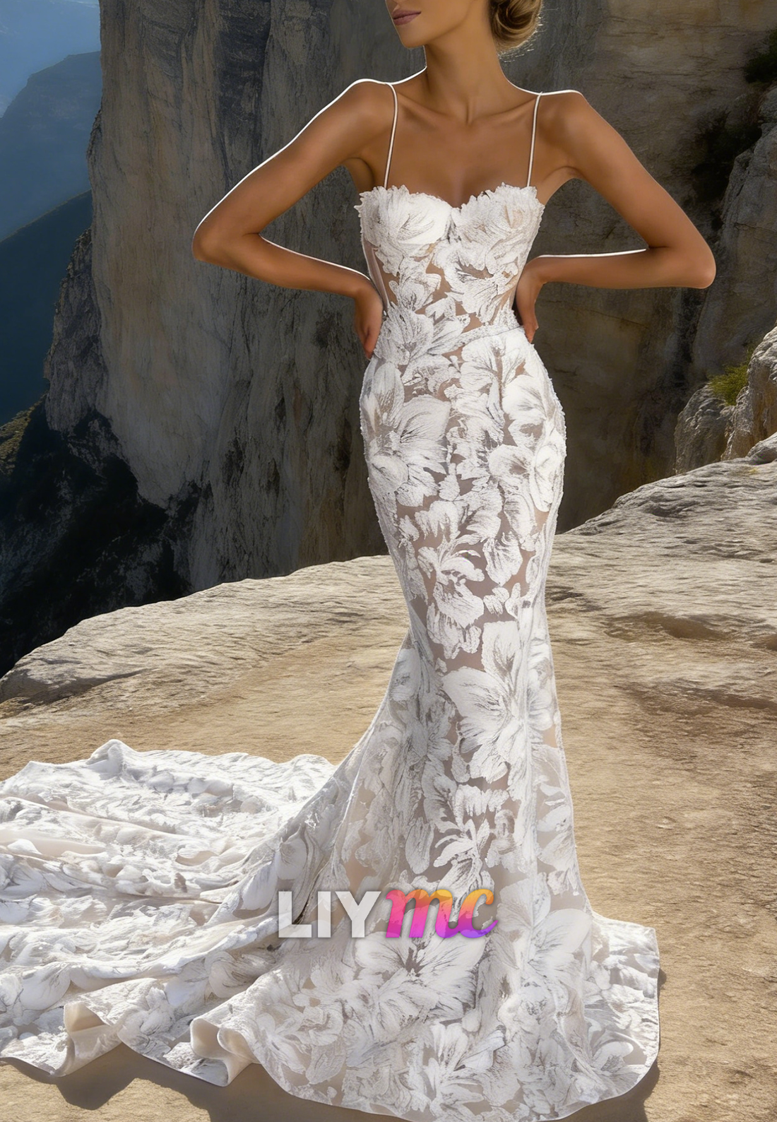 Sweetheart Spaghetti Straps Appliques Mermaid Wedding Dress