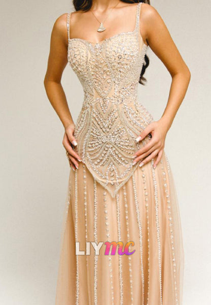Sweetheart Spaghetti Straps Beaded A-Line Prom Dress