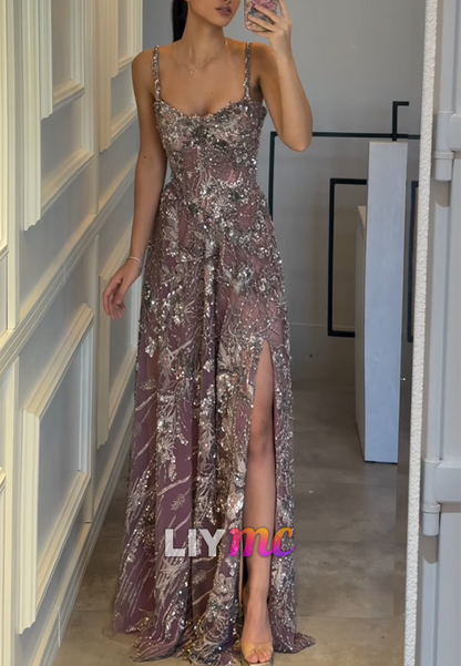 Sweetheart Spaghetti Straps Beaded Appliques A-Line Prom Dress