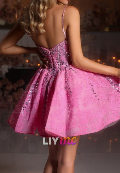 Sweetheart Spaghetti Straps Beaded Appliques A-Line Short Party Homecoming Dress