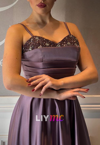 Sweetheart Spaghetti Straps Beaded Belt A-Line Evening Dress