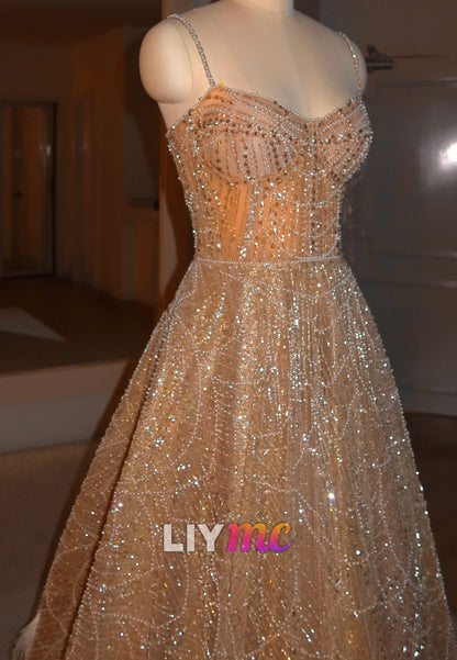 Sweetheart Spaghetti Straps Beaded Embroidery A-Line Prom Dress