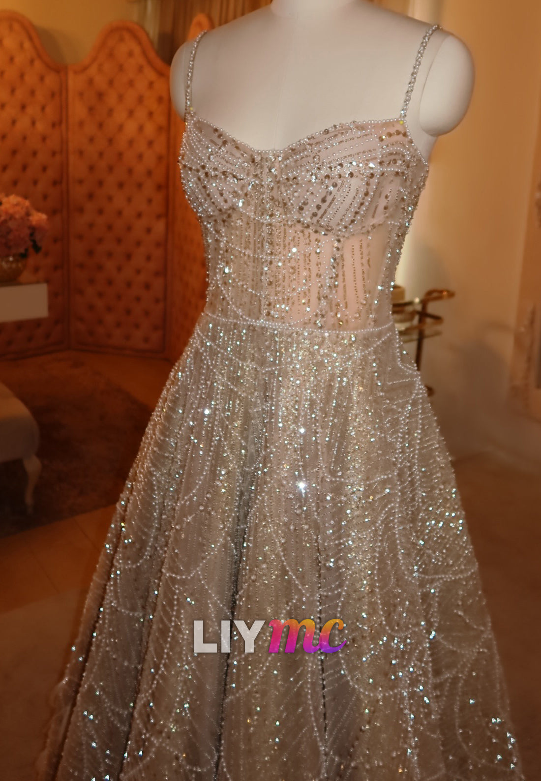 Sweetheart Spaghetti Straps Beaded Embroidery A-Line Prom Dress