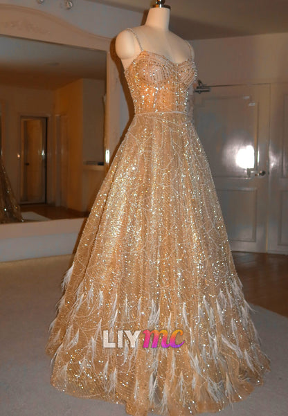 Sweetheart Spaghetti Straps Beaded Embroidery A-Line Prom Dress