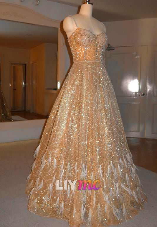 Sweetheart Spaghetti Straps Beaded Embroidery A-Line Prom Dress