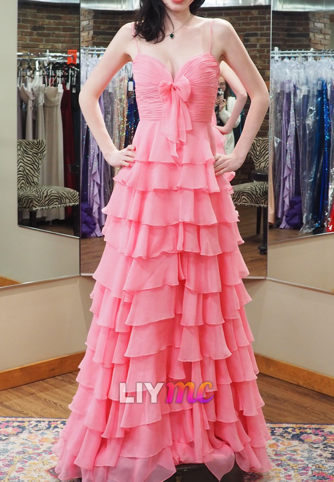 Sweetheart Spaghetti Straps Chiffon Tiered A-Line Prom Dress