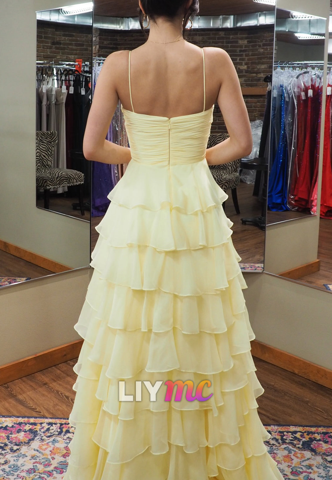 Sweetheart Spaghetti Straps Chiffon Tiered A-Line Prom Dress