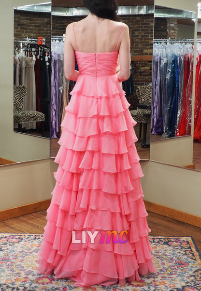 Sweetheart Spaghetti Straps Chiffon Tiered A-Line Prom Dress