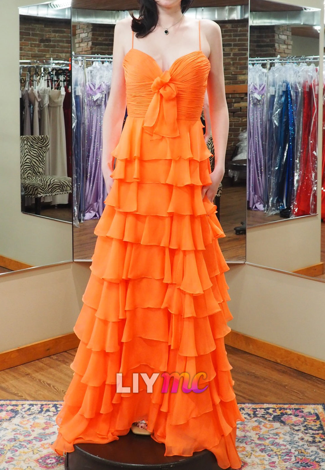 Sweetheart Spaghetti Straps Chiffon Tiered A-Line Prom Dress