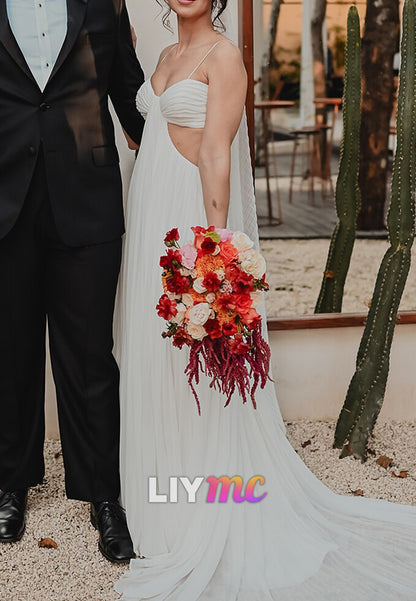 Sweetheart Spaghetti Straps Illusion Beach Wedding Dress