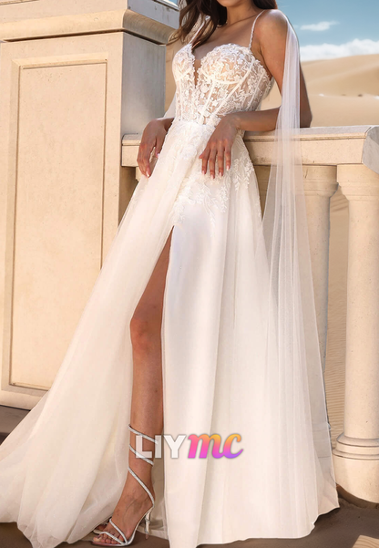 Sweetheart Spaghetti Straps Lace Appliques A-Line Wedding Dress