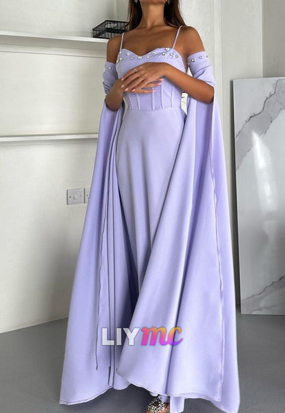 Sweetheart Spaghetti Straps Long Sleeves A-Line Evening Dress