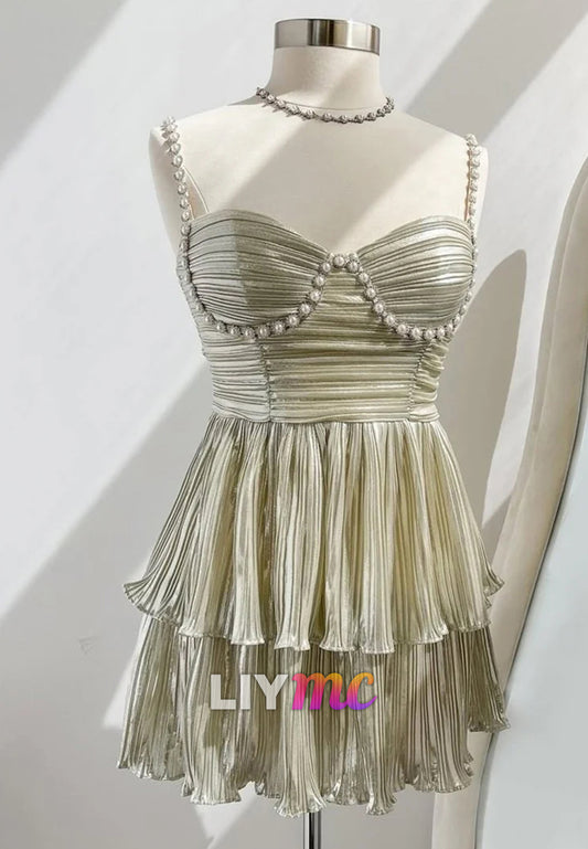 Sweetheart Spaghetti Straps Pearl A-Line Party Homecoming Dress