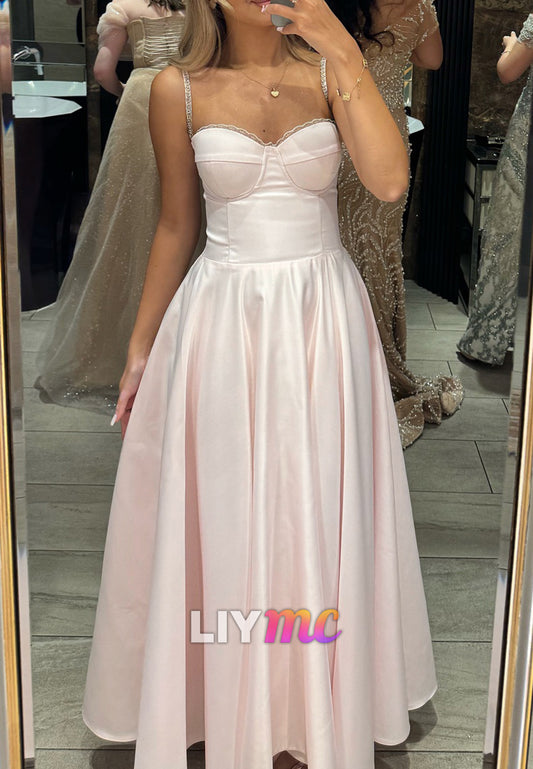 Sweetheart Spaghetti Straps Pink A-Line Prom Dress