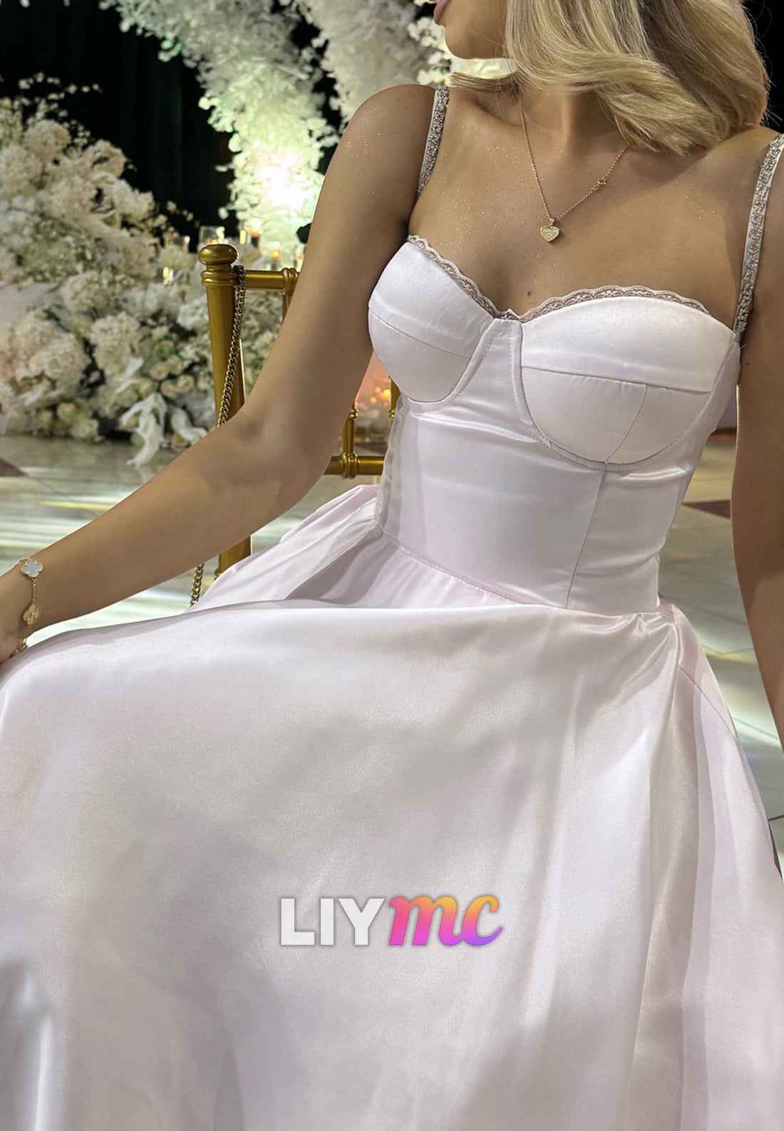 Sweetheart Spaghetti Straps Pink A-Line Prom Dress