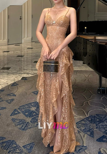 Sweetheart Spaghetti Straps Ruffles A-Line Prom Dress