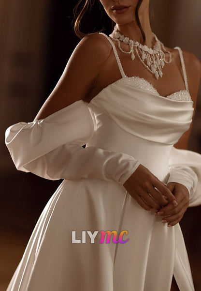 Sweetheart Spaghetti Straps Satin A-Line Classic Wedding Dress