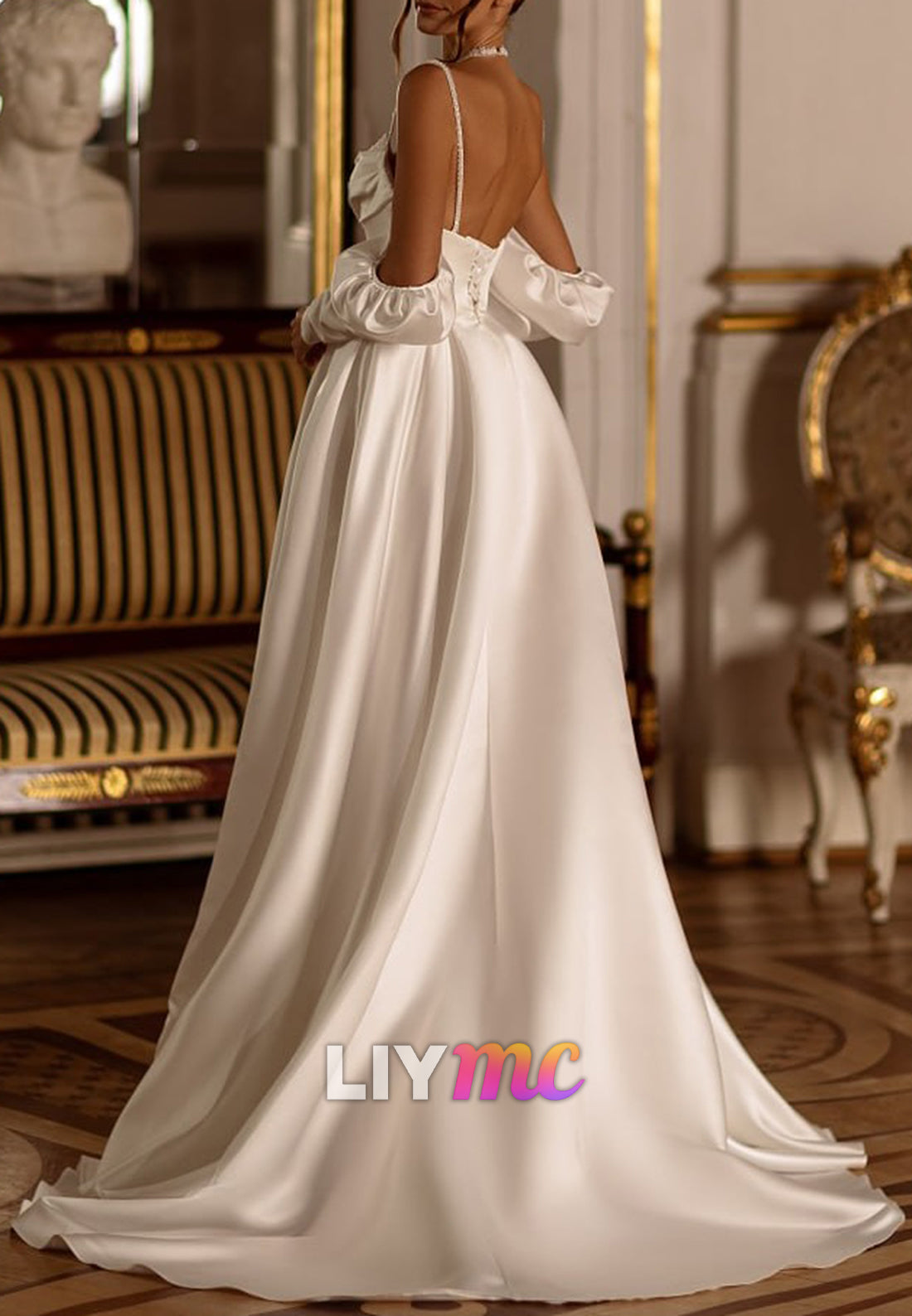 Sweetheart Spaghetti Straps Satin A-Line Classic Wedding Dress