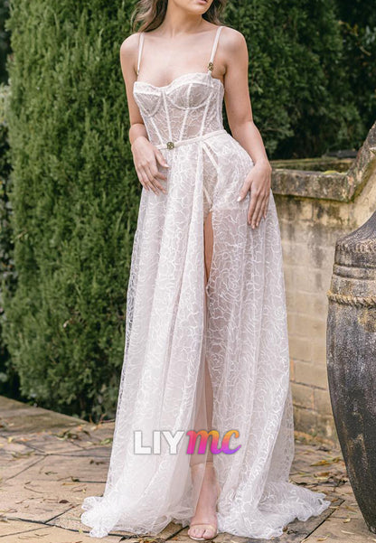 Sweetheart Spaghetti Straps Sheer A-Line Summer Wedding Dress