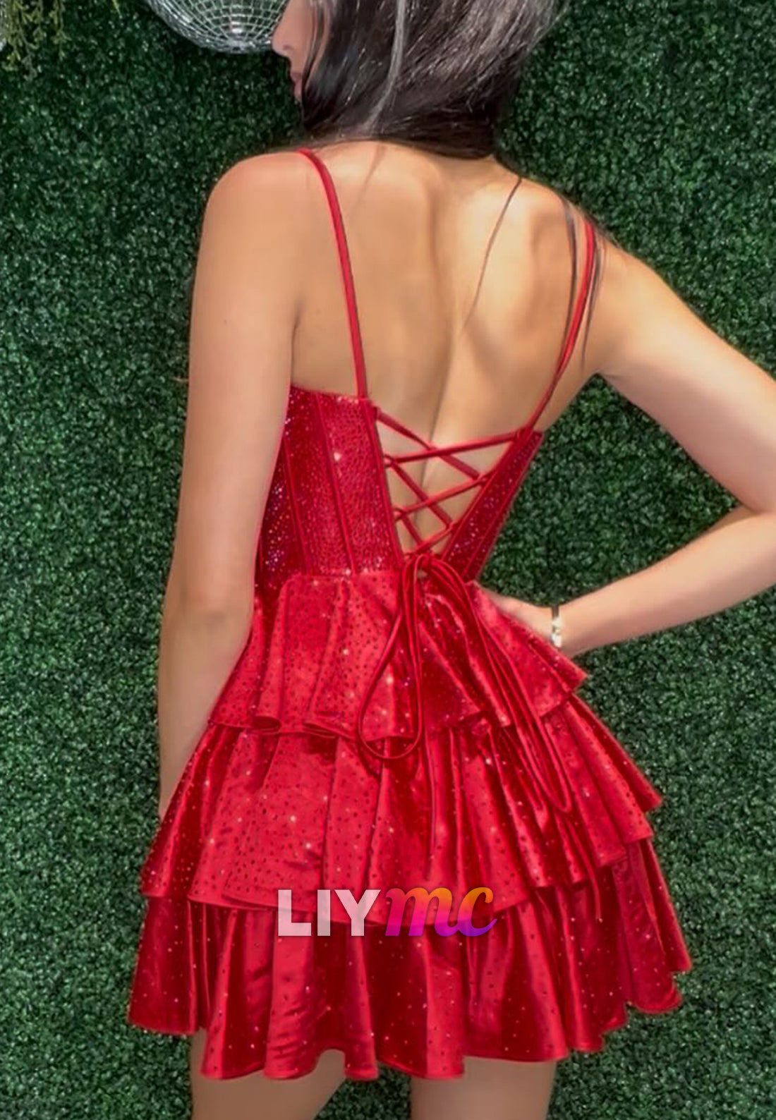 Sweetheart Spaghetti Straps Sparkly Tiered A-Line Party Homecoming Dress