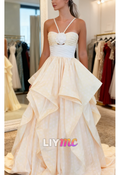 Sweetheart Spaghetti Straps Tiered A-Line Prom Dress