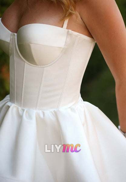 Sweetheart Spaghetti Straps Tiered A-Line Short Wedding Dress