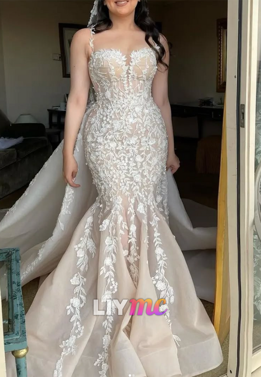 Sweetheart Spaghetti Sttraps Appliques Mermaid Wedding Dress