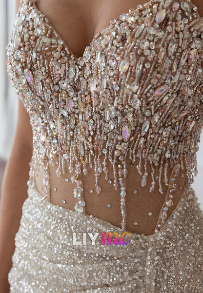 Sweetheart Sparkly Beaded Side Slit Mermaid Prom Dress