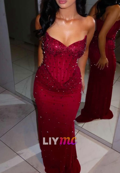 Sweetheart Sparkly Sleeveless Mermaid Prom Dress
