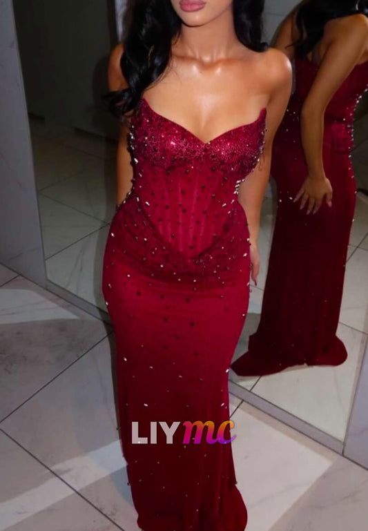 Sweetheart Sparkly Sleeveless Mermaid Prom Dress